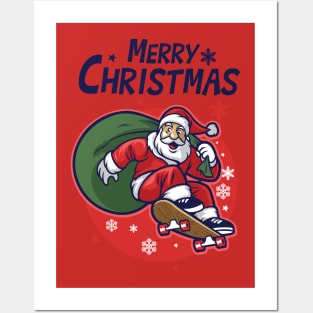 santa claus riding skateboard Posters and Art